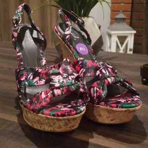 Floral Cork Wedge Sandals